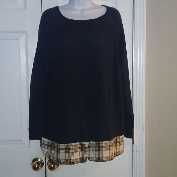 Cj Banks navy blue lightweight casual fall sweater with plaid hem Sz 1X NWOT - Picture 1 of 7